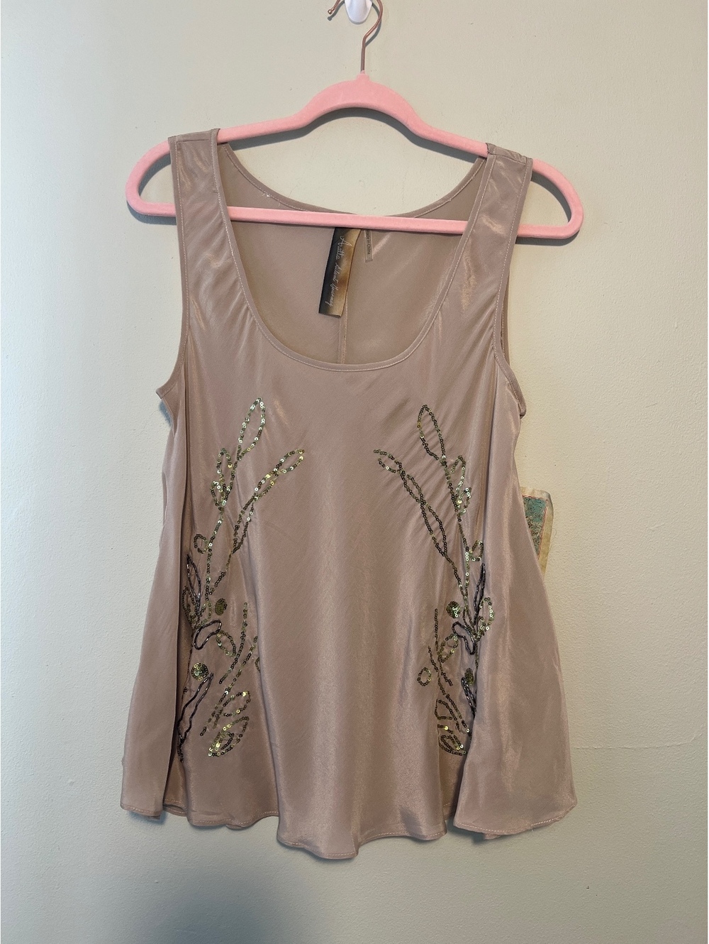 Aratta Silent Journey Beige Sleeveless Tank Top with Sequin Embellishment